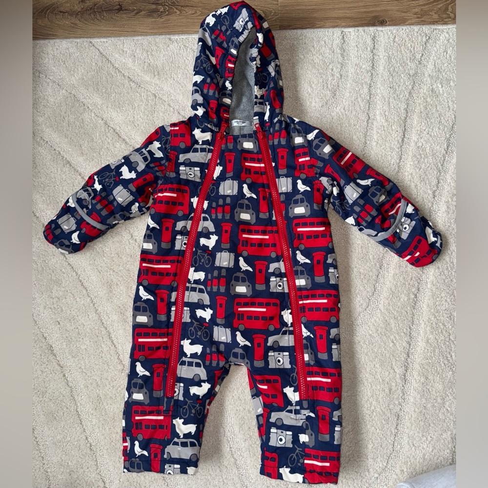 Baby Boden Snowsuit‎ Winter Bunting Trains Cars Red White Blue Sz 6-12M